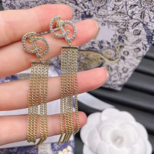 Replica Designer Dior Fashion Rhinestone Letter Metal Tassel Earrings