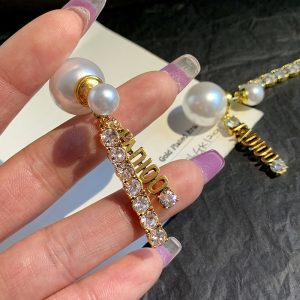 Replica Designer Dior Fashion Rhinestone Letter Stud Earrings