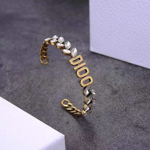 Replica Designer Dior Fashion Rhinestone Letter Wheat Ear Open Bracelet