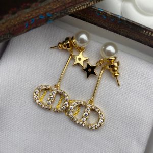Replica Designer Dior Fashion Rhinestone Long Imitation Pearl Star Earrings