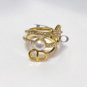 Replica Designer Dior Fashion Rhinestone Star Imitation Pearl Three Circle Open Ring