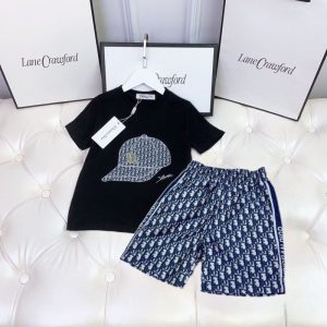Replica Designer Dior Kid Fashion Short-Sleeved T-Shirt + Shorts Two-Piece Set