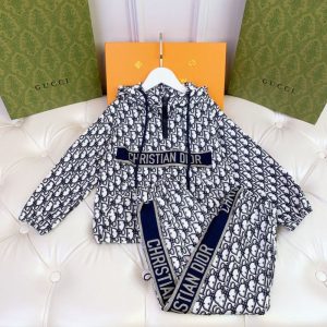 Replica Designer Dior Kids Casual Letter Printing Plus Velvet Warm Two-Piece Set