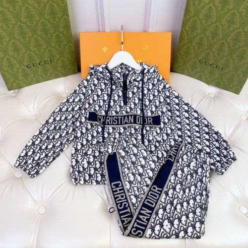Replica Designer Dior Kids Casual Letter Printing Plus Velvet Warm Two-Piece Set