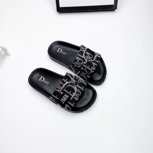 Replica Designer Dior Kids Casual Metal Buckle Letter Print Slippers