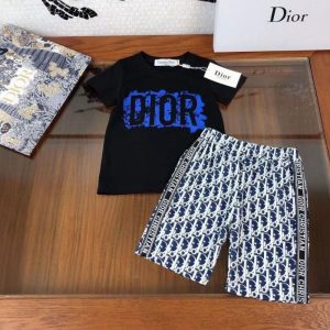 Replica Designer Dior Kids Casual Short-Sleeved T-Shirt + Shorts Letter Printing Two-Piece Set