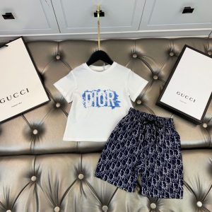 Replica Designer Dior Kids Casual Short-Sleeved T-Shirt + Shorts Two-Piece Set