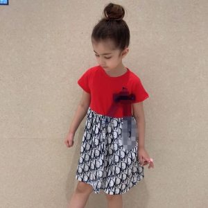 Replica Designer Dior Kids Fashion Alphabet Print Patchwork Dress