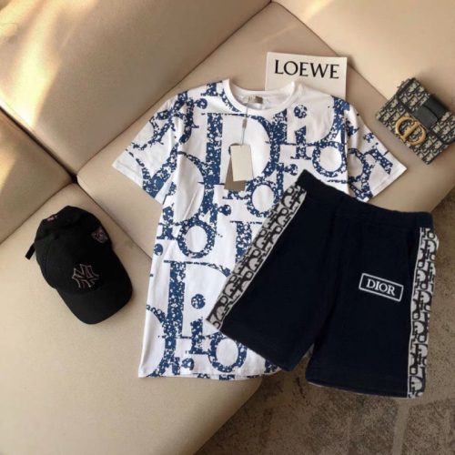Replica Designer Dior Kids Fashion Alphabet Print Short-Sleeved T-Shirt + Shorts Two-Piece Set