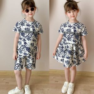 Replica Designer Dior Kids Fashion Floral Print Two Piece Set