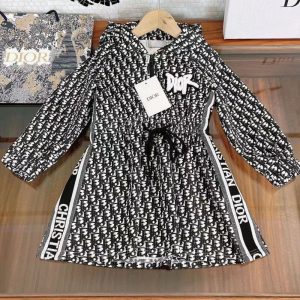 Replica Designer Dior Kids Fashion Letter Print Waist Drawstring Dress