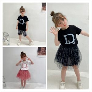 Replica Designer Dior Kids Fashion Short Sleeve T-Shirt Two Piece Set