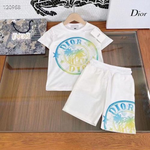 Replica Designer Dior Kids Gradient Lettering Short Sleeve T-Shirt Two Piece Set