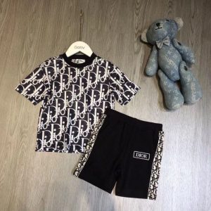 Replica Designer Dior Kids Letter Print Short-Sleeved T-Shirt And Shorts Two-Piece Set
