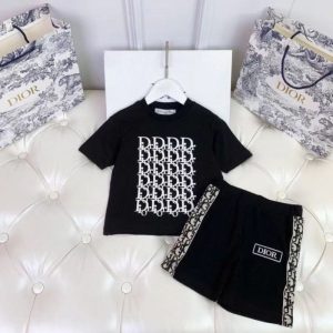 Replica Designer Dior Kids Letter Print Short-Sleeved T-Shirt + Shorts Two-Piece Set
