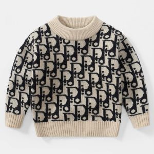 Replica Designer Dior Kids Monogram Jacquard Double Layer Knitted Top