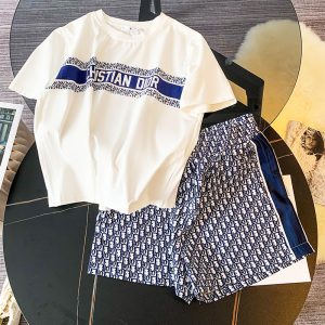 Replica Designer Dior Monogram Print Round Neck T-shirt And Shorts Set