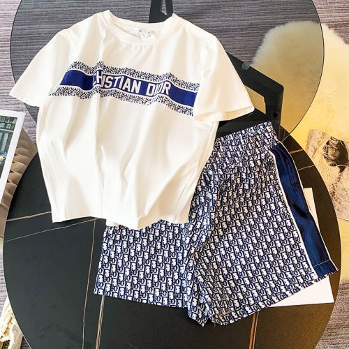 Replica Designer Dior Monogram Print Round Neck T-shirt And Shorts Set