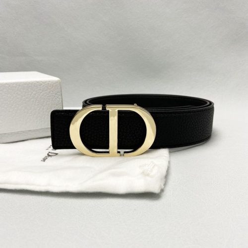 Replica Designer Dior Pebbled Metal Buckle Belt