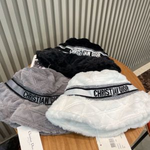 Replica Designer Dior Plush Bucket Hat With Embroidered Letters