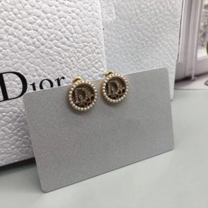 Replica Designer Dior Rhinestone Letter Cutout Faux Pearl Earrings