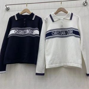 Replica Designer Dior Simple D Letter Jacquard Polo Neck Loose Knitted Top