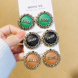 Replica Designer Dior Simple Letter Round PU Stud Earrings