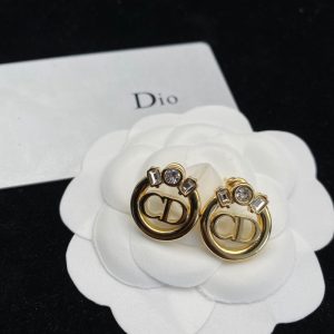 Replica Designer Dior Simple Metal Alphabet Rhinestone Stud Earrings