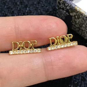 Replica Designer Dior Simple Metal Letter Rhinestone Earrings