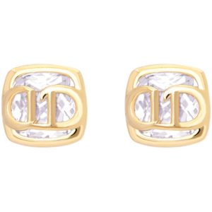 Replica Designer Dior Simple Metal Letter Rhinestone Stud Earrings