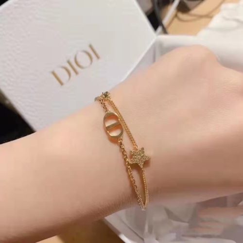 Replica Designer Dior Simple Metal Letter Star Double Rhinestone Bracelet And Necklace