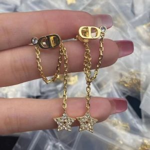 Replica Designer Dior Simple Metal Star Chain Tassel Stud Earrings