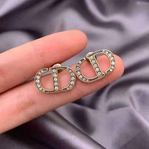 Replica Designer Dior Simple Rhinestone Letter Stud Earrings