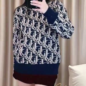 Replica Designer Dior Stylish Letter Jacquard Contrast Crew Neck Knit Top