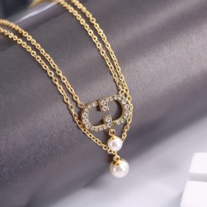 Replica Designer Dior Trendy Rhinestone Alphabet Imitation Pearl Double Necklace And Bracelet
