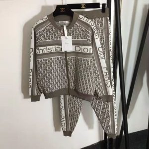 Replica Designer Dior Two-Piece Slouchy Color-Block Jacquard-Knit Sweater Set