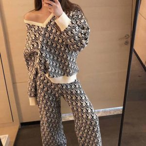 Replica Designer Dior V-Neck Knitted Casual Two-Piece Suit