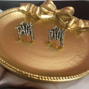 Replica Designer Dior Vintage Gold Letter Rhinestone Stud Earrings