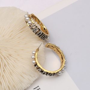 Replica Designer Dior Vintage Imitation Pearl Rhinestone Letter Earrings