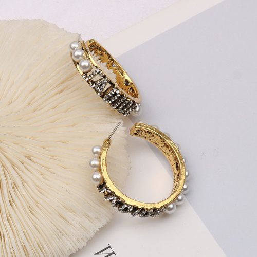 Replica Designer Dior Vintage Imitation Pearl Rhinestone Letter Earrings
