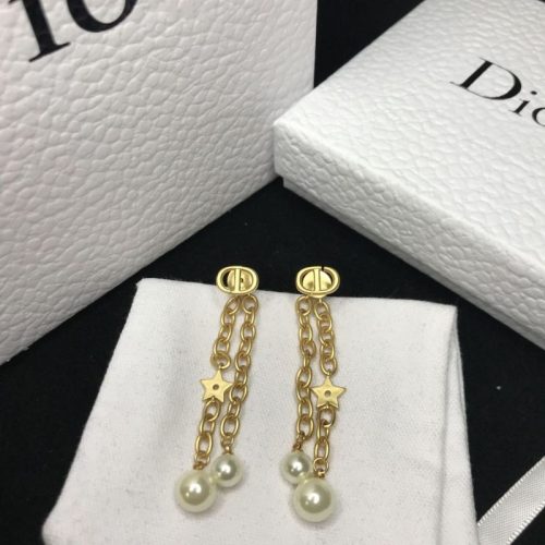 Replica Designer Dior Vintage Letter Imitation Pearl Fringe Earrings