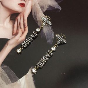 Replica Designer Dior Vintage Long Rhinestone Bee Earrings