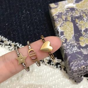 Replica Designer Dior Vintage Metal Letter Rhinestone Ring Set