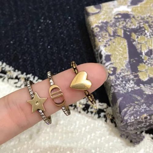 Replica Designer Dior Vintage Metal Letter Rhinestone Ring Set