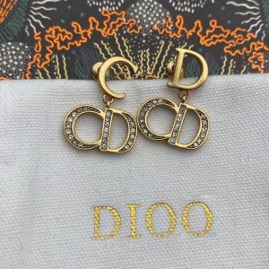 Replica Designer Dior Vintage Metal Letter Rhinestone Stud Earrings