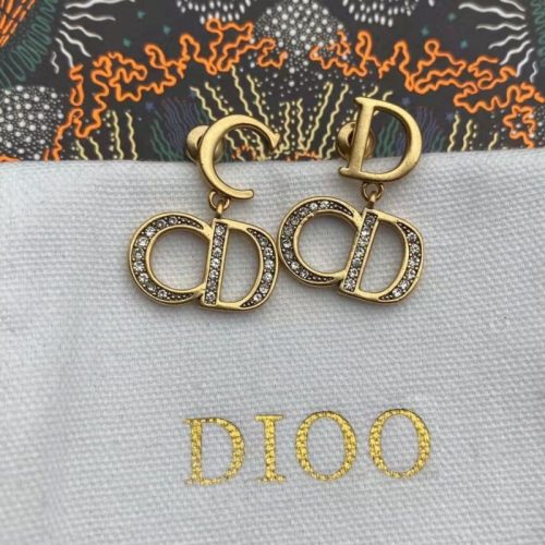 Replica Designer Dior Vintage Metal Letter Rhinestone Stud Earrings