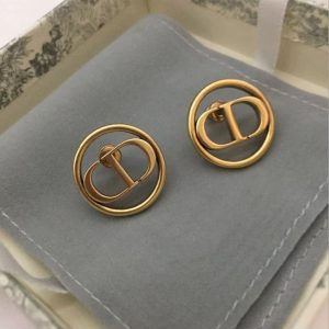 Replica Designer Dior Vintage Metal Letter Round Stud Earrings