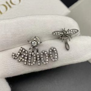 Replica Designer Dior Vintage Rhinestone Alphabet Star Bee Asymmetric Stud Earrings