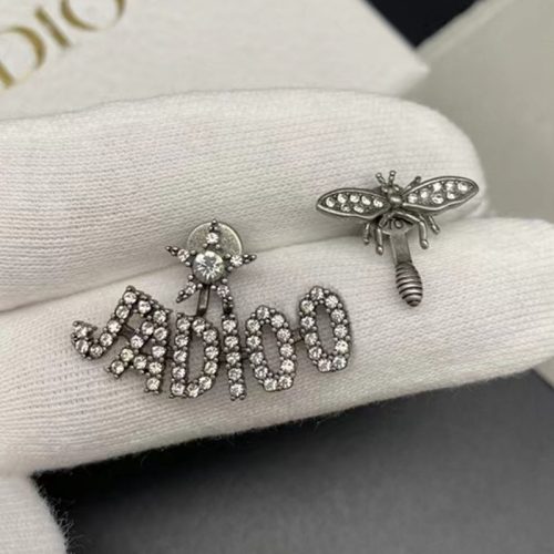Replica Designer Dior Vintage Rhinestone Alphabet Star Bee Asymmetric Stud Earrings