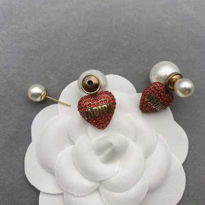 Replica Designer Dior Vintage Rhinestone Heart Letter Imitation Pearl Stud Earrings